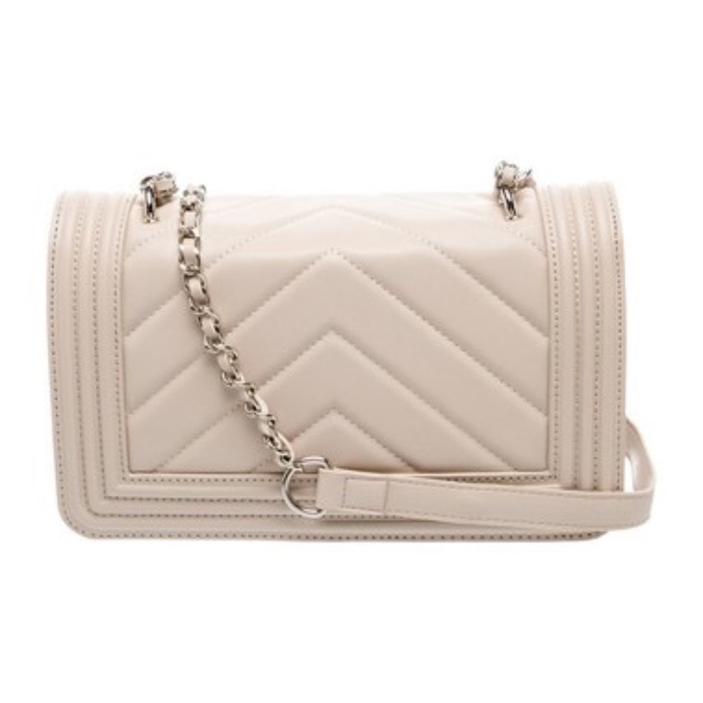 NWT Badgley Mischka V Quilted Crossbody Bag In Beige With Silver Hardware - Picture 4 of 8